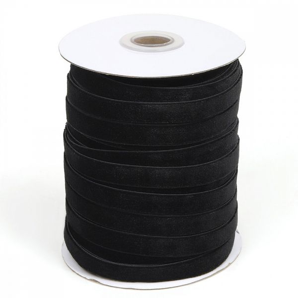 Лента бархатная (тесьма) эластичная 10.0 мм / 30 метров, нейлон, черный