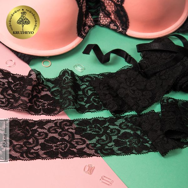 Кружево эластичное (стрейч) 65 мм, 266, цв.03 черный уп. 25 м, Kruzhevo