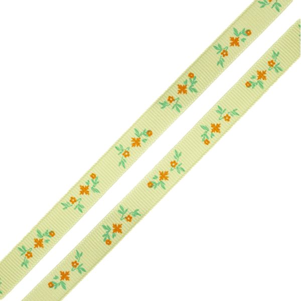 Лента репсовая (в рубчик) Веточки, 10 мм, 3м, зеленый