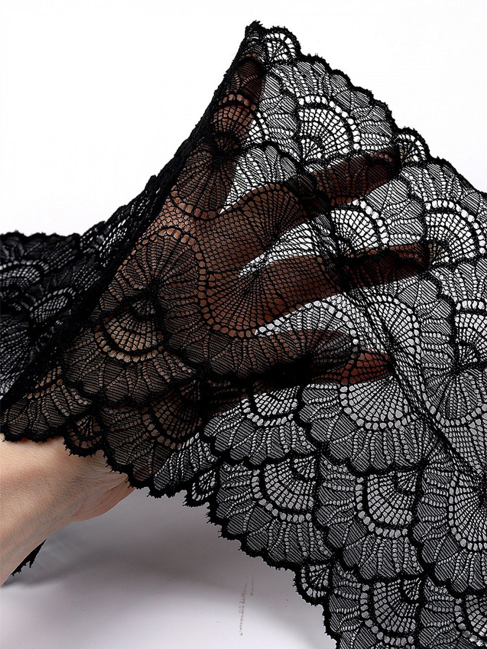 Кружево бельевое эластичное 195 мм / 2.7 м, 8034, цв.02 черный, Kruzhevo