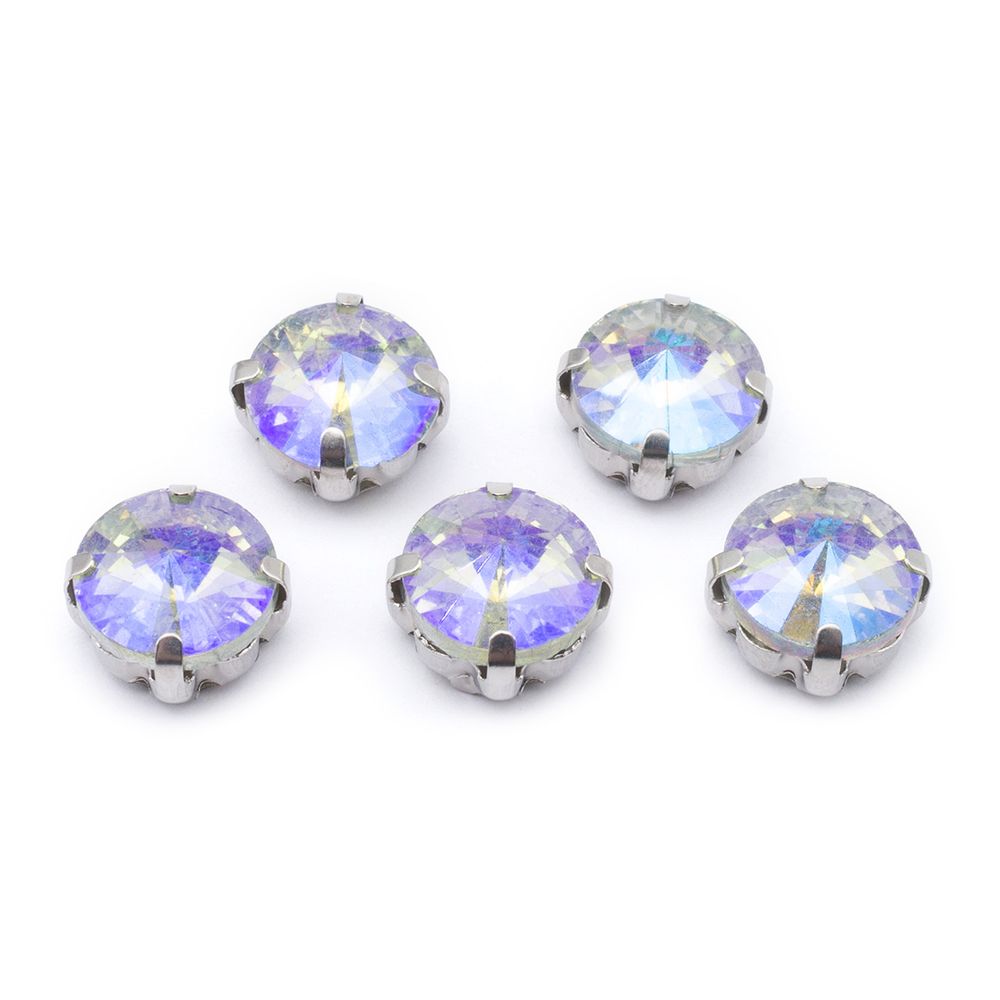 Хрустальные стразы в цапах круглой формы, белый c внутренним AB покрытием 10 мм, 5 шт, Astra&Craft, РЦ003НН10