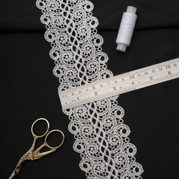 Кружево гипюр (плетёное) 75 мм / 13.7 метров, белый, 3AR1300