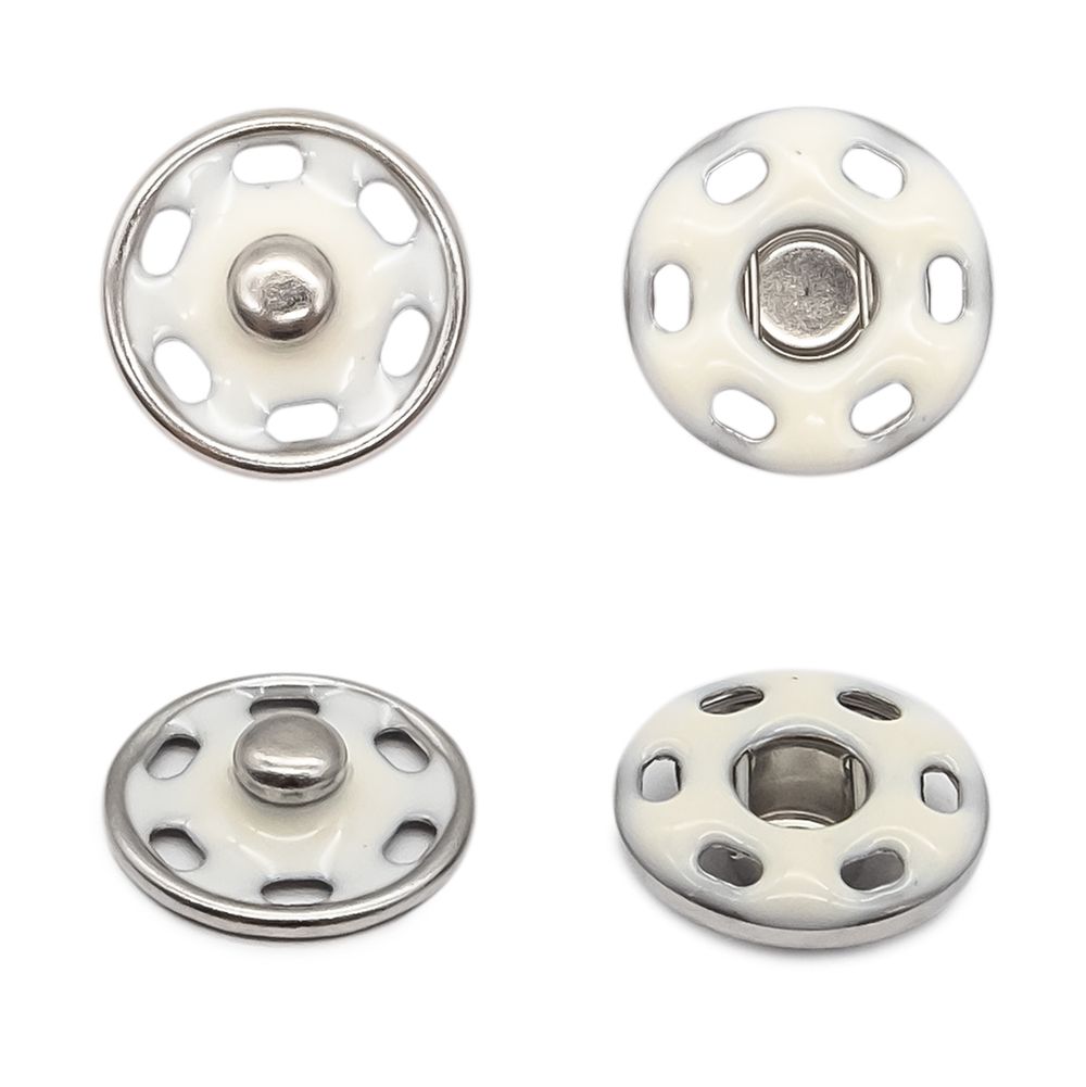 Кнопка пришивная металл ⌀15.0 мм, никель / белый, 10 шт, КПР6