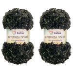 Пряжа Astra Premium (Астра Премиум) Артемида Принт / уп.2 мот. по 100 г, 34 м, 05 черный/зеленый