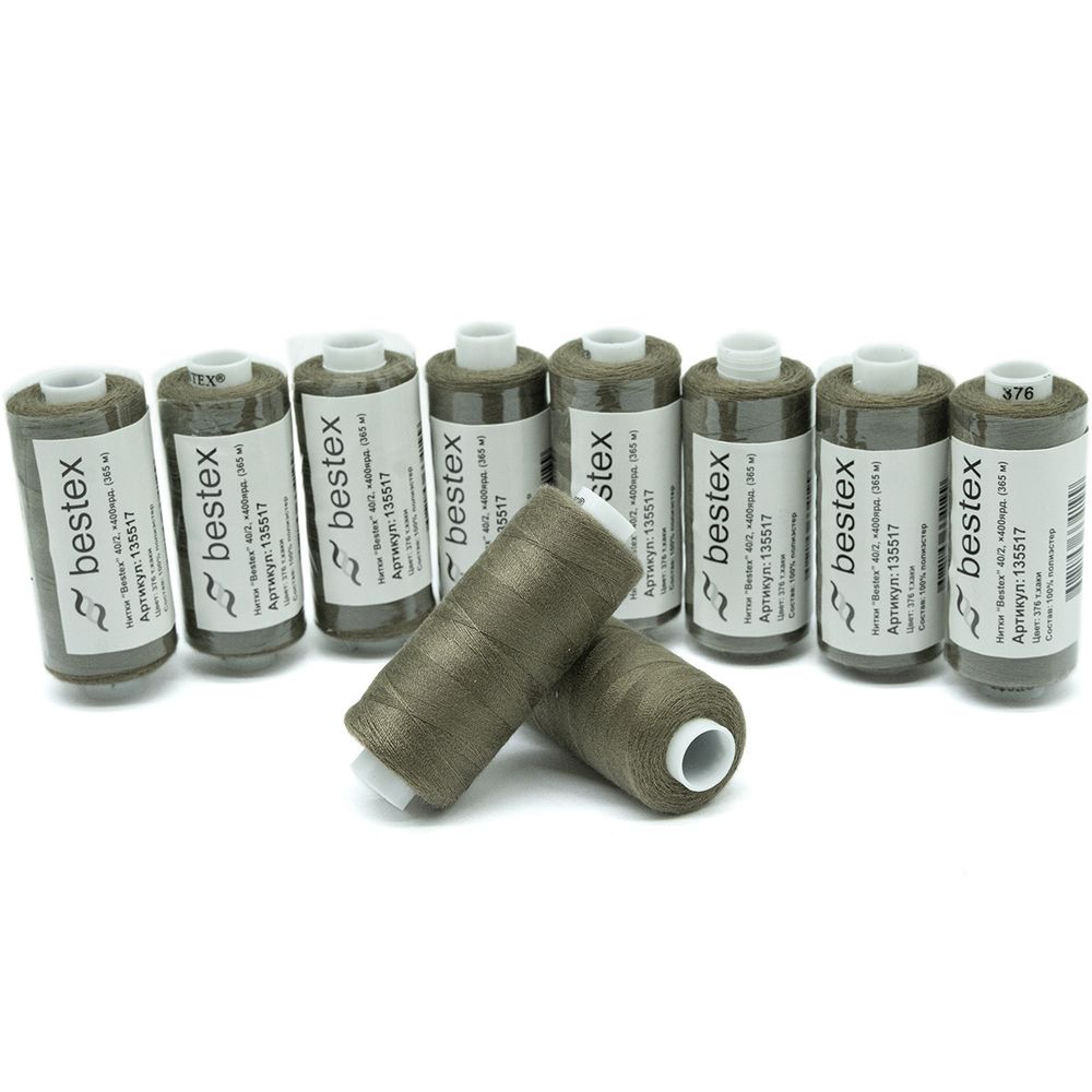 Нитки швейные бытовые Bestex 40/2, 365 м (400 ярд) / 10 кат., 376 оливково-серый