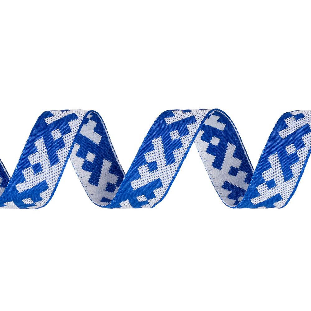 Лента (тесьма) жаккардовая 18.0 мм / 25±1 метров, Орнамент для северных народов, рис 6753 синий-белый, Gamma С3771