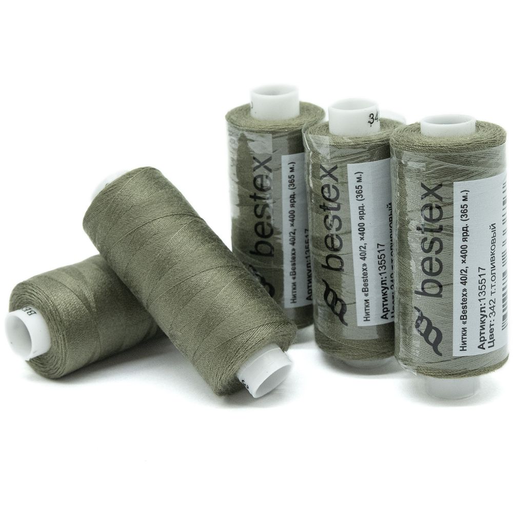 Нитки швейные бытовые Bestex 40/2, 365 м (400 ярд) / 10 кат., 342 серо-оливковый