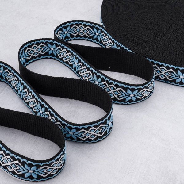 Стропа (ременная лента) 38 мм / 45.72 метра, [34.05 г/пог.м], с принтом 1-сторонняя, T0736 голубой/черный, 3Al359