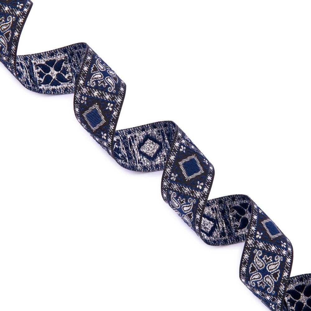 Лента (тесьма) жаккардовая 25.0 мм / 10±0.5 метров, черный/т.синий, Gamma TRJ-119(46)