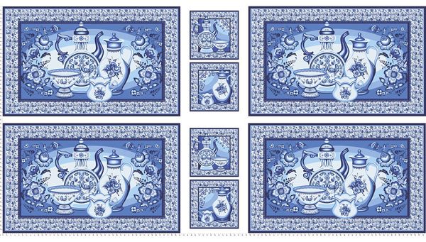 Ткань для пэчворка Peppy Лазурное чудо, рулон 112 см / 5 метров, ЛЧ-01 Панель белый/голубой, Peppy