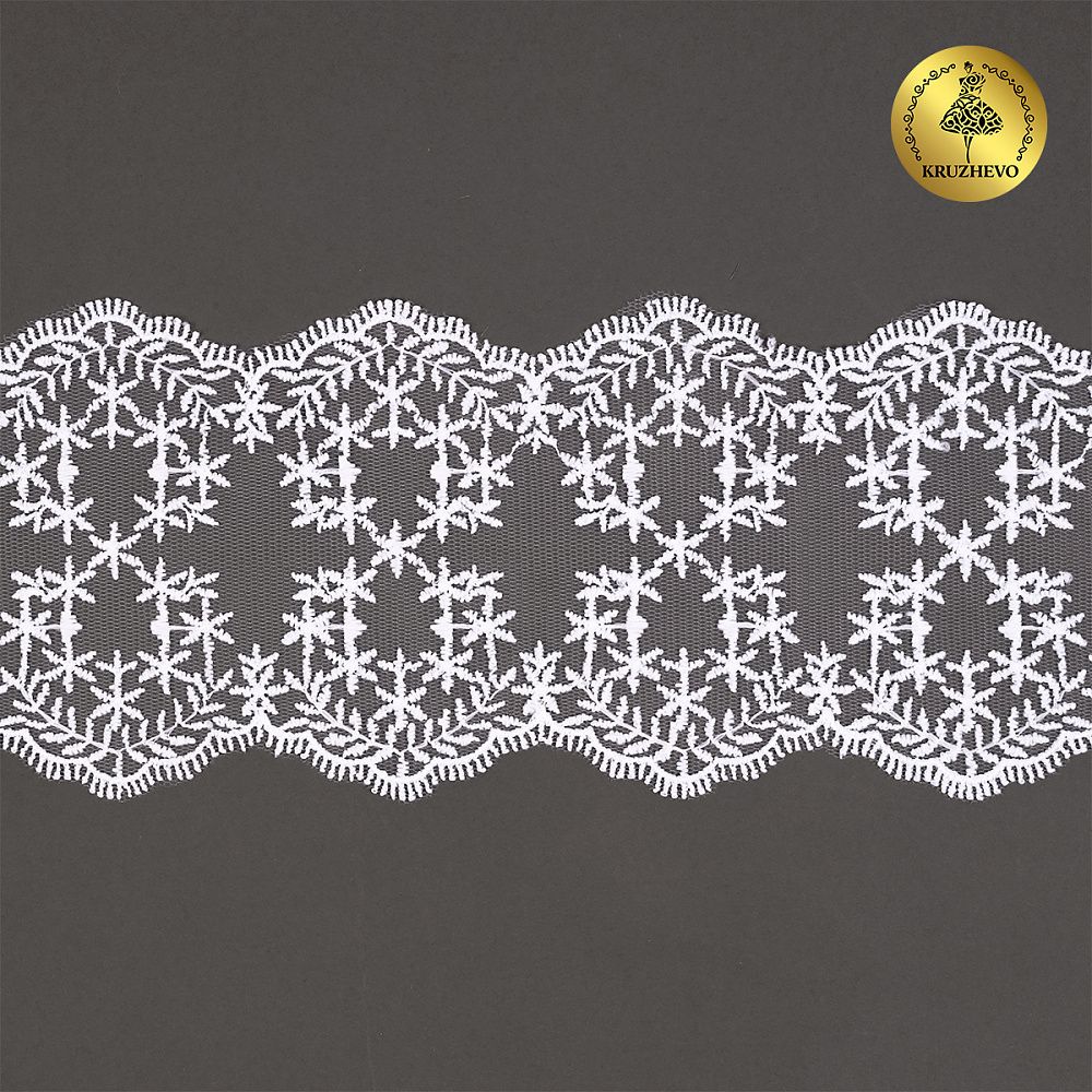 Кружево на сетке 90 мм, цв.01 белый, уп.13.7м