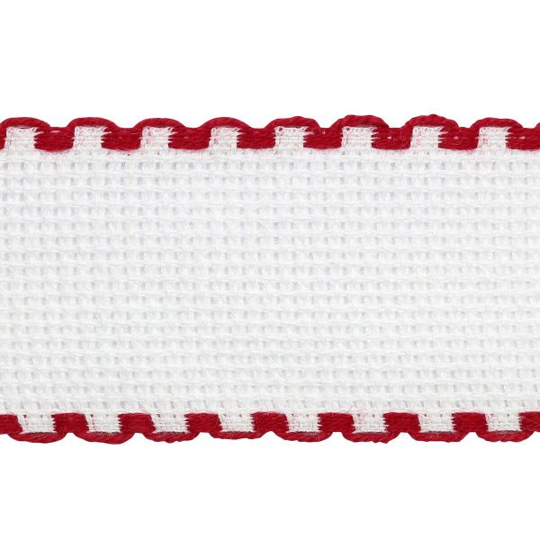 Канва лента 35 мм / 1.5 метра, 100% хлопок Bestex (белый/красный)