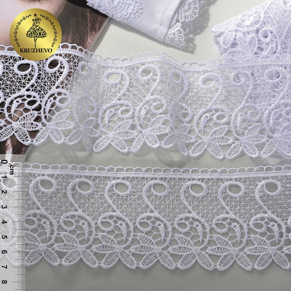 Кружево гипюр (плетёное) 70 мм, диз. 110, цв.01 белый, уп. 9 м, Kruzhevo