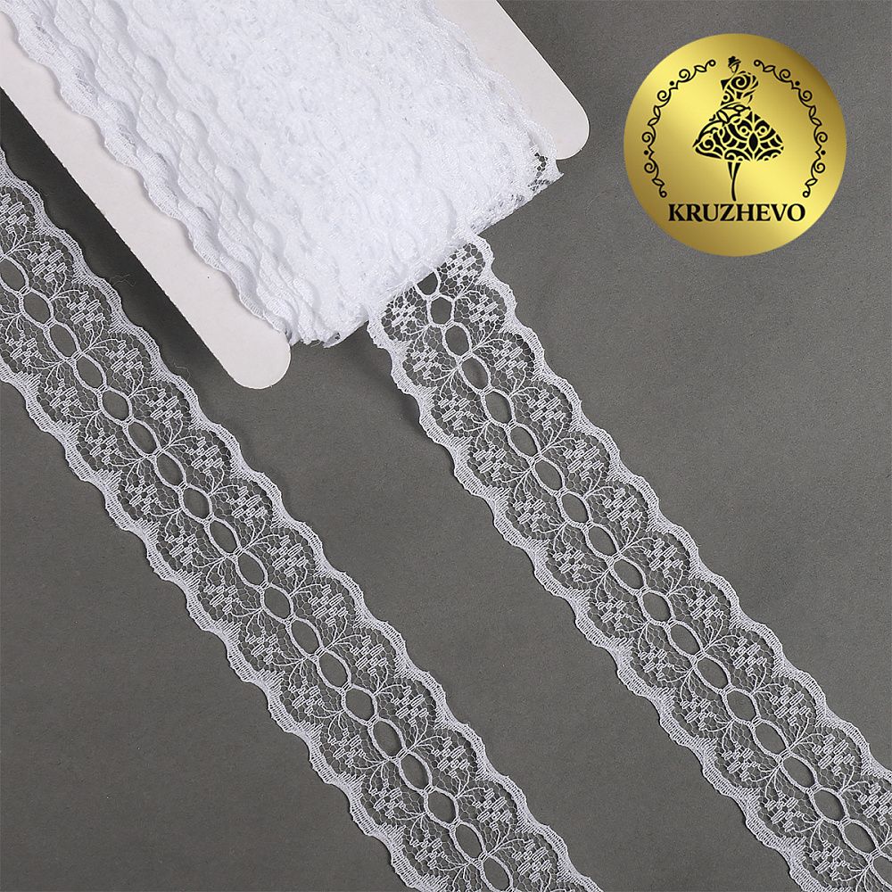 Кружево отделочное в стиле "трикотаж" 28 мм, диз. 925, цв.01 белый, уп. 27,4 м