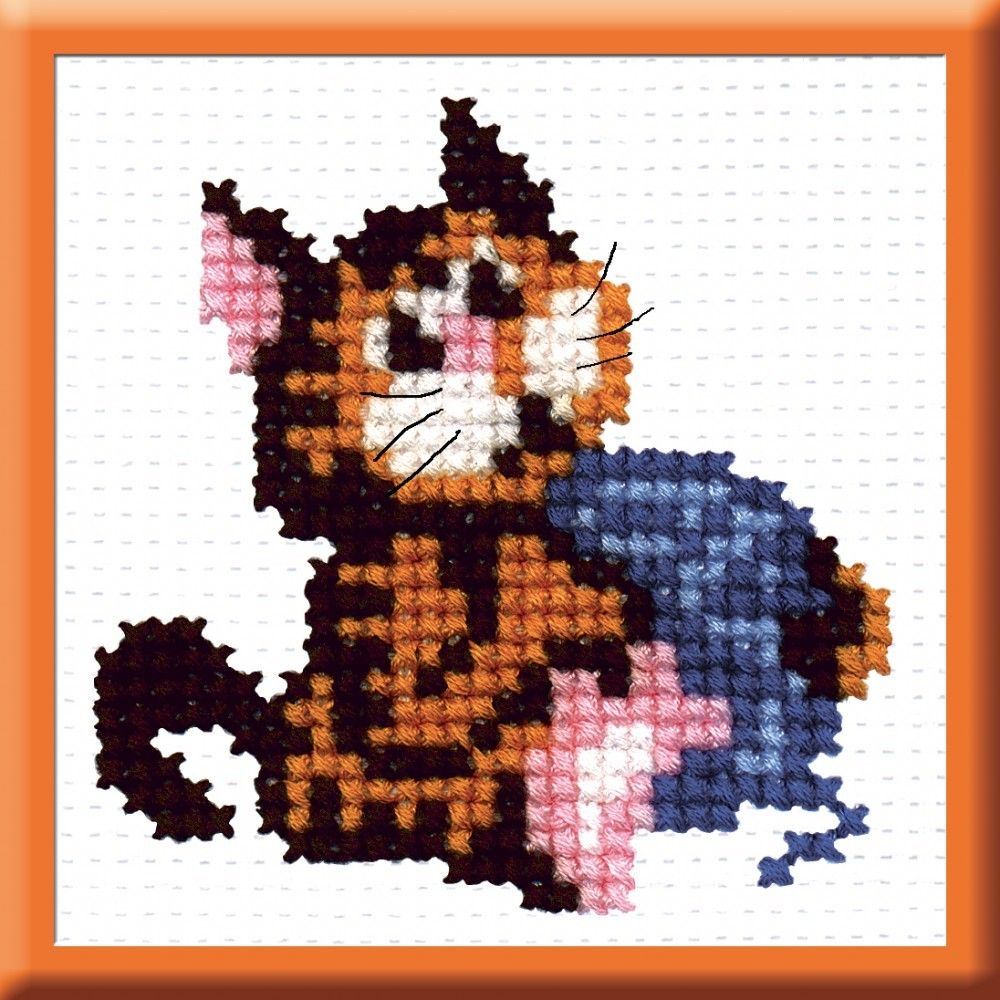 Набор для вышивания нитками РС Студия, Кошка с клубочком 8х8 см