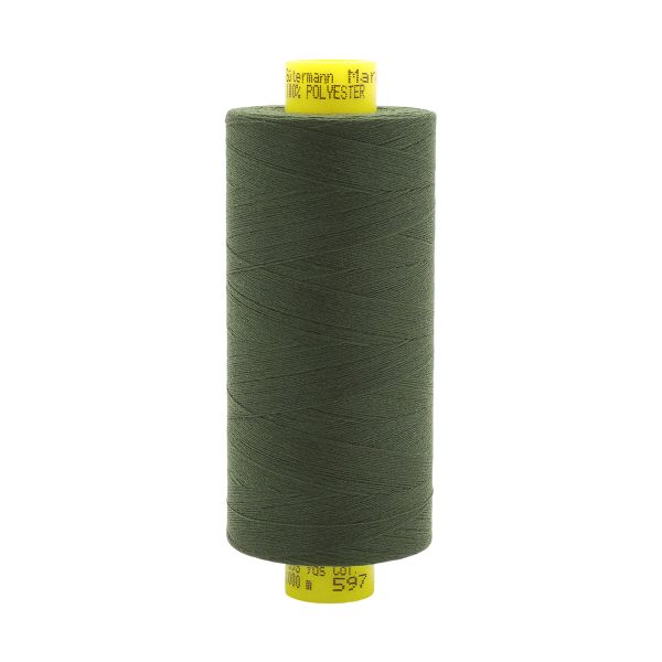 Нитка особо тонкая Gutermann Mara №150 (150/2), 1000 м, 713953, цв. 597 зеленый хаки, 1 катушка