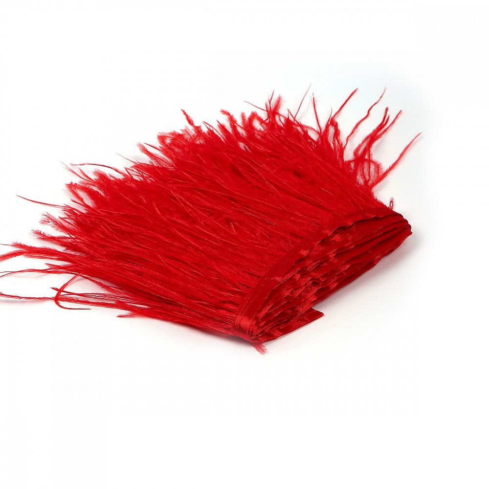 Перья на ленте Страус 15 см, FBY-15-055, цв. красный, 2м