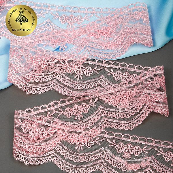Кружево на сетке 60 мм, 2110 цв.R1815 розовый уп.13.71м, Kruzhevo