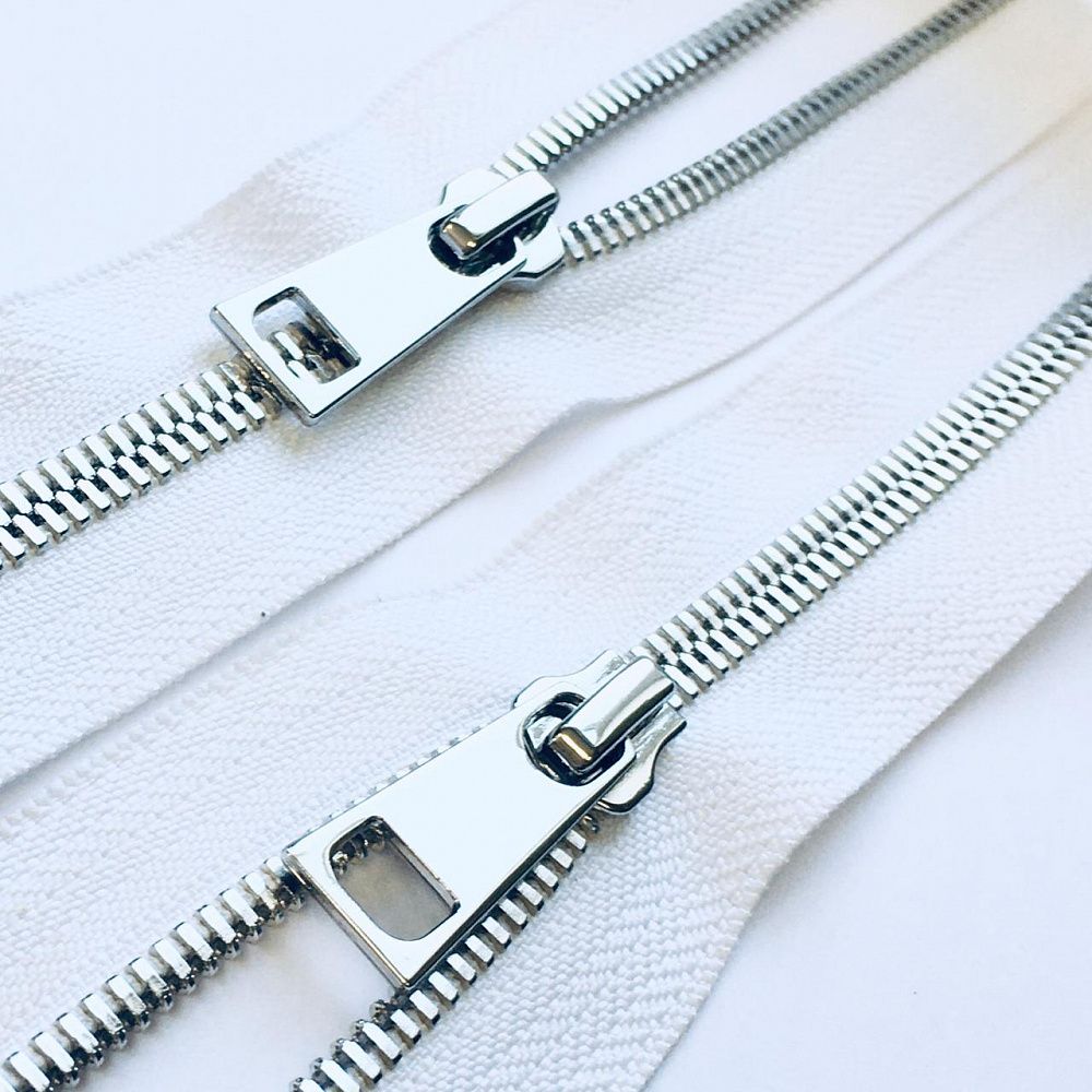 Молния металл Т5 (5 мм) 2 зам., разъем., 75 см, СТ никель, D501 белый, MaxZipper Premium, 1 шт /TOS/