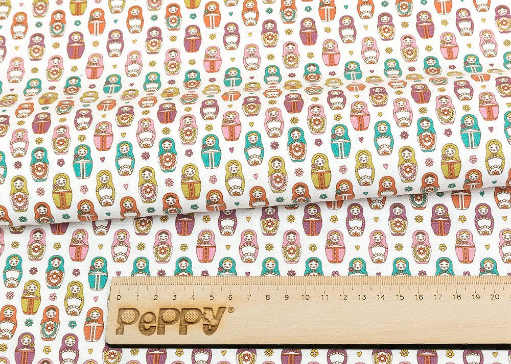 Ткань для пэчворка Peppy Крошки-матрешки, отрез 50х55 см, 146 г/м², КМ-14 белый, Peppy