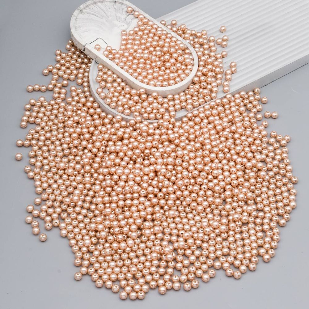 Бусины пластик под жемчуг ⌀8 мм, 500 г, цветные, круглые, A44 телесный, Astra&Craft, LY-264