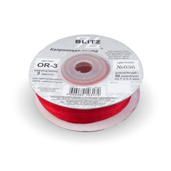Лента капроновая (органза) _3.0 мм / 45.7 метров, 036 красный, Blitz OR-3