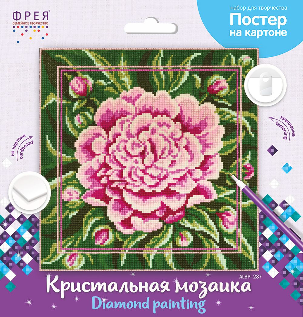 Алмазная (кристальная) мозаика Фрея, постер Пион, 30х30 см