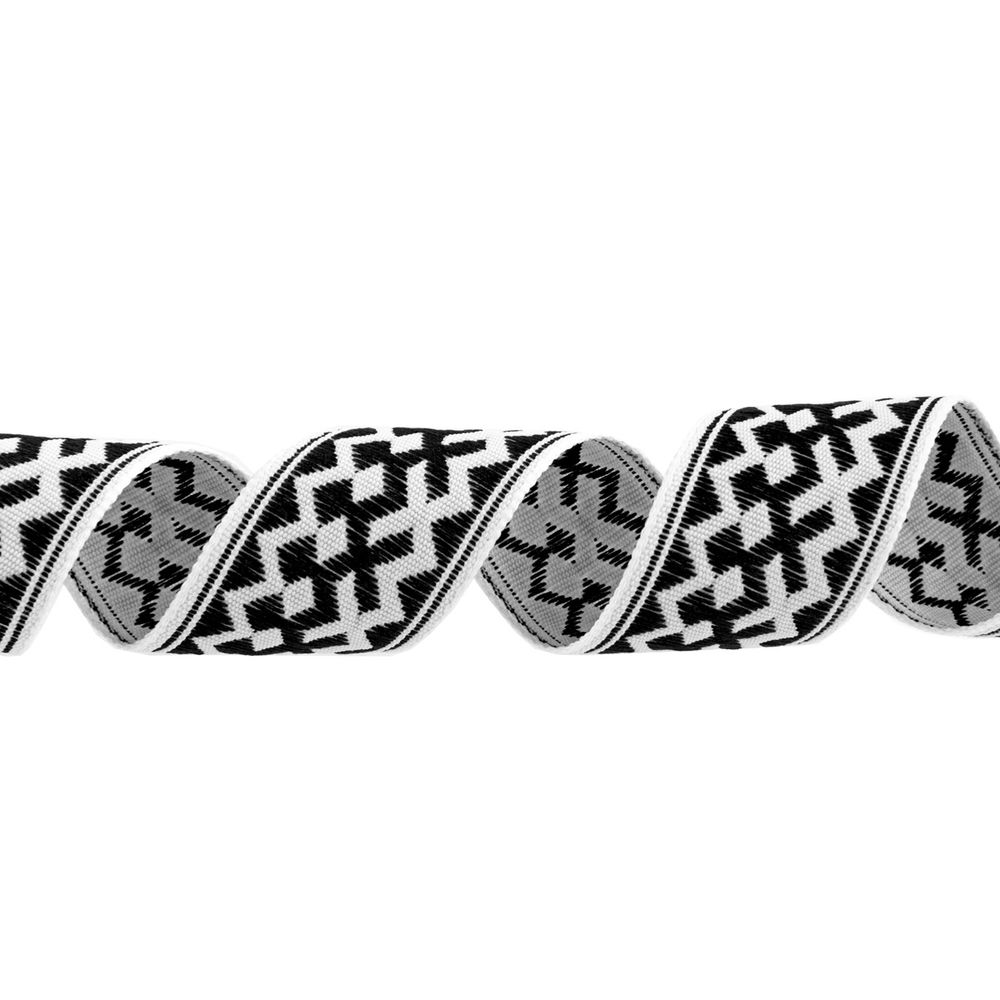 Лента (тесьма) жаккардовая 24.0 мм / 25 метров, Орнамент для северных народов, рис 7527 белый/черный (№4), Gamma С3772