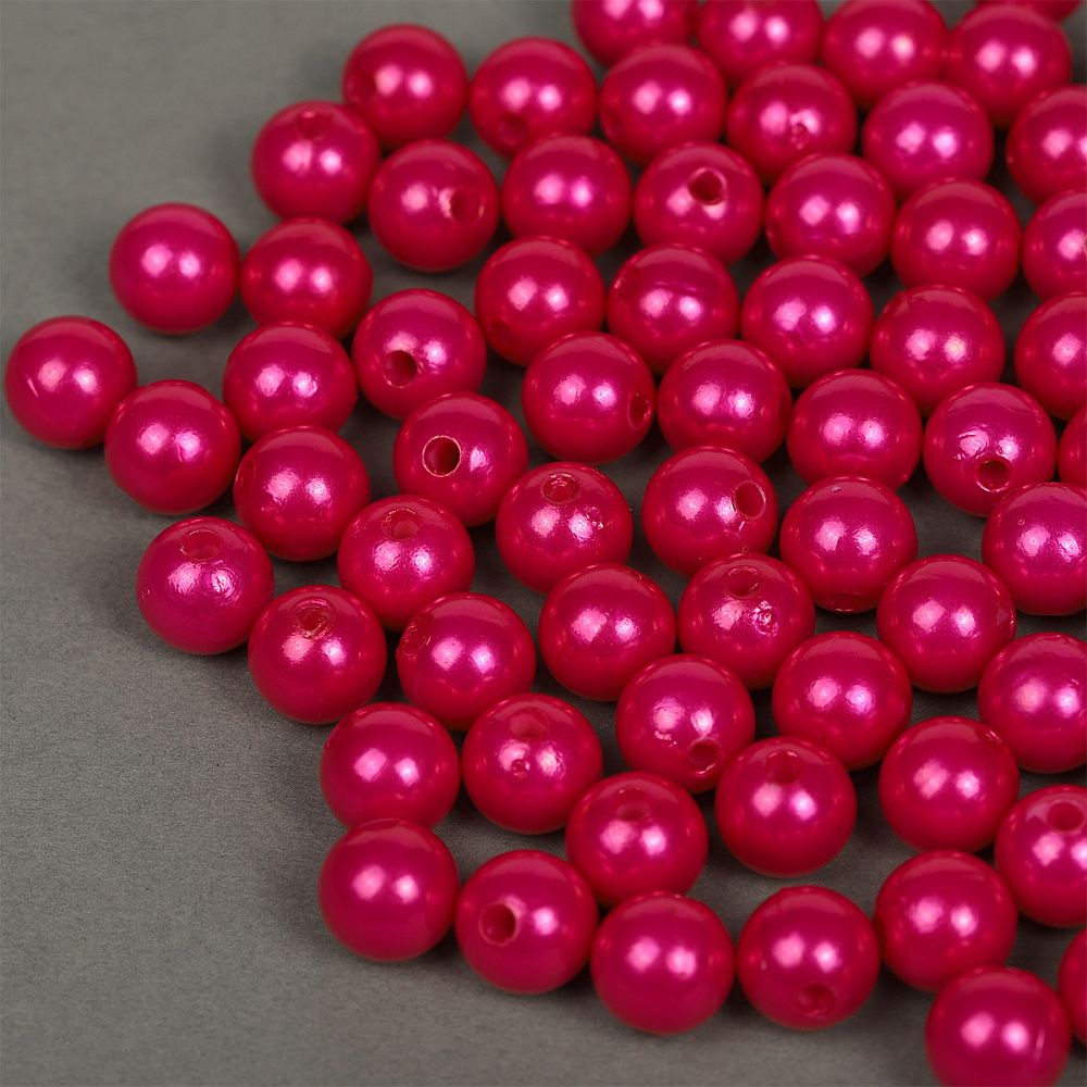 Бусины пластик (перламутр) ⌀10 мм, цв.014 малина, уп.500г (960 шт), Magic4Hobby
