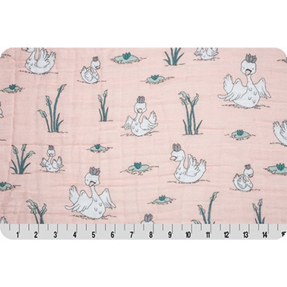 Ткань для пэчворка Peppy SMD Embrace (марлевка), отрез 100х125 см, 110 г/м², royal swans apricot, Shannon Fabrics
