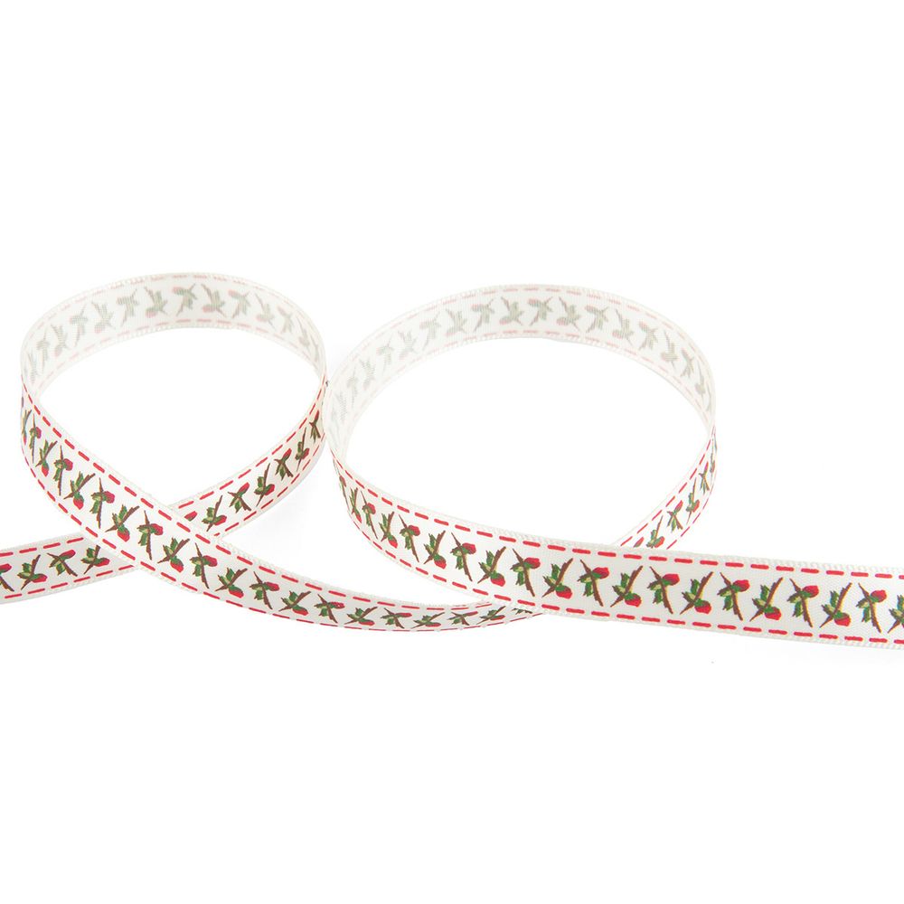 Лента атласная с рисунком 12.0 мм / 22.8 метров, F43/075 Цветы/кремовый, Gamma ALP-124