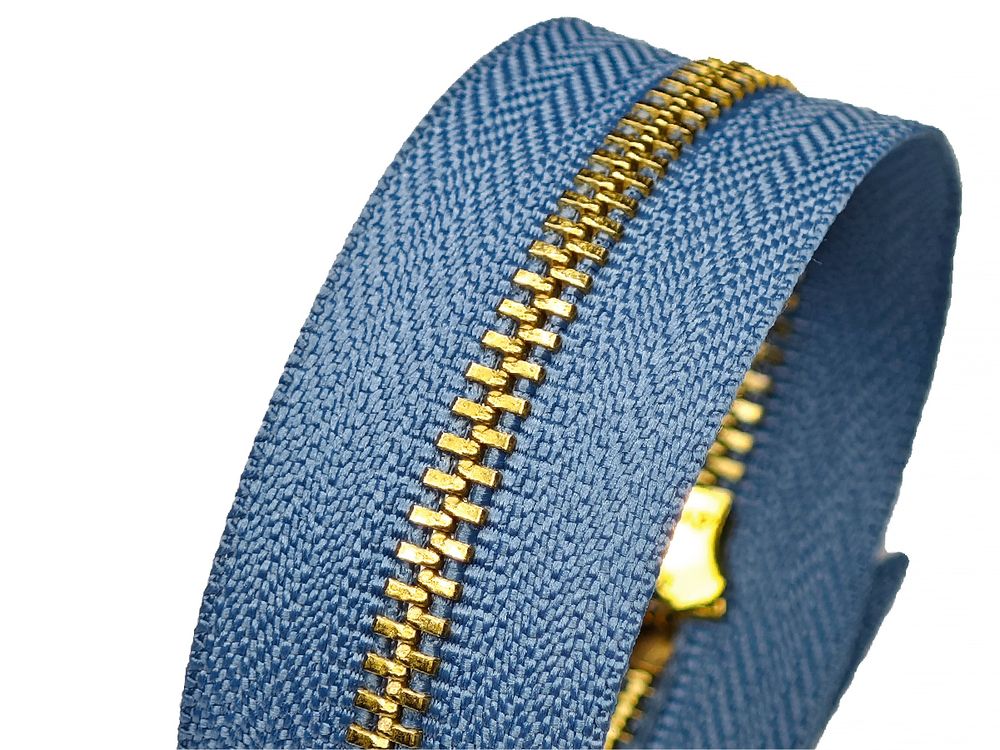 Молния металл (цв.SBS) джинсовая Т4 (4 мм) 1 зам., н/раз., 18 см, S-277 голубой (звено: золото), уп.100 шт