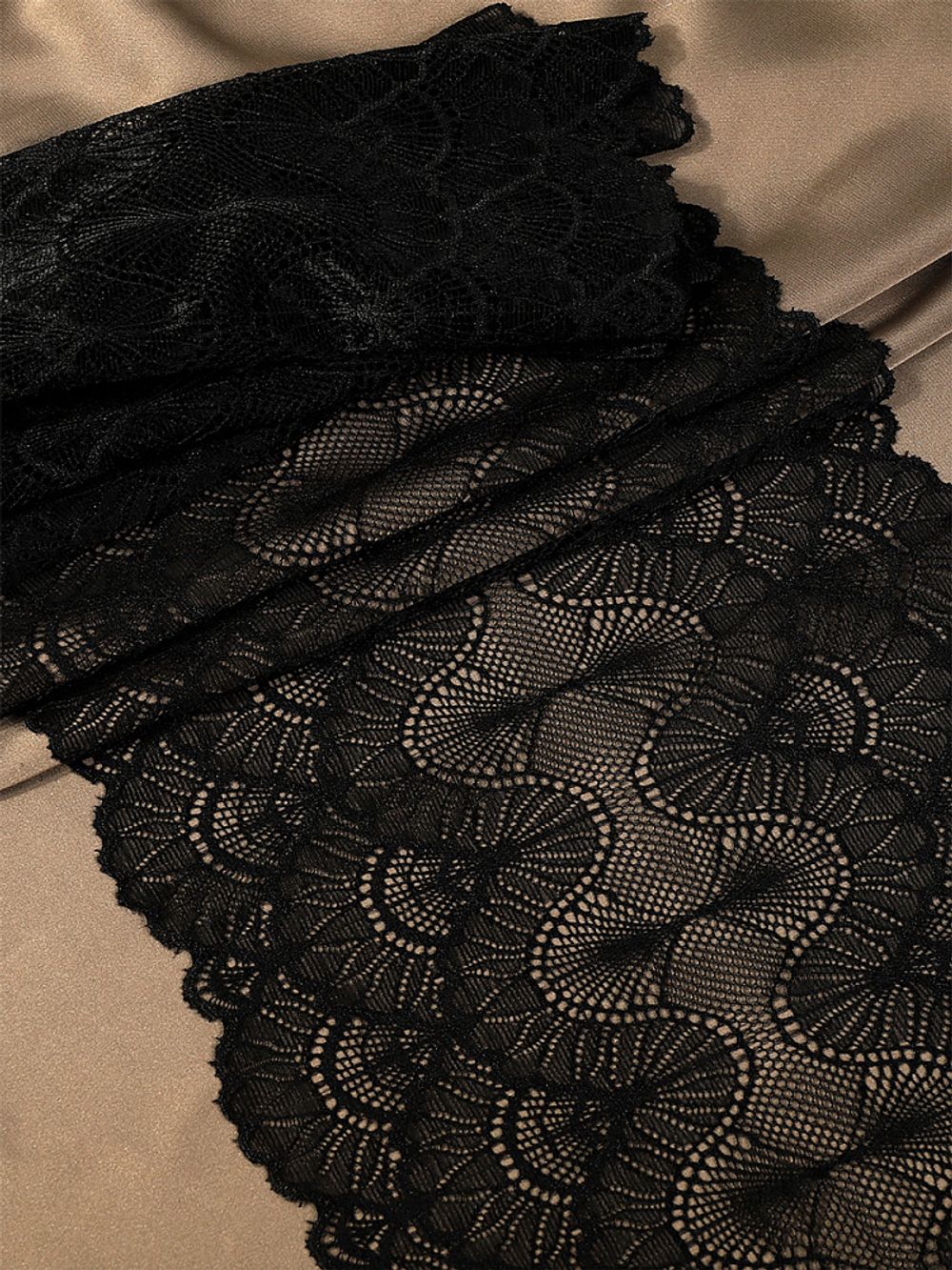 Кружево бельевое эластичное 195 мм / 2.7 м, 8034, цв.02 черный, Kruzhevo