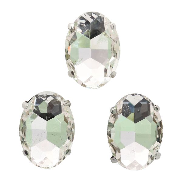 Хрустальные стразы в цапах овальной формы, белый 13х18 мм, 3 шт., ОЦ001НН1318