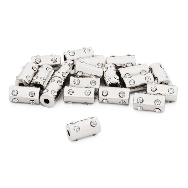 Наконечник для шнура металл Цилиндр со стразами ⌀2,5/4,5 мм, 14,5х8 мм (никель), 20 шт