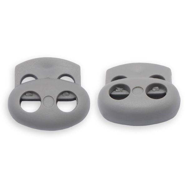 Фиксатор (зажим) для шнура пластик 2 отв., ⌀4.0 мм, 14х17 мм, овал малый ПП, св.серый, 100 шт