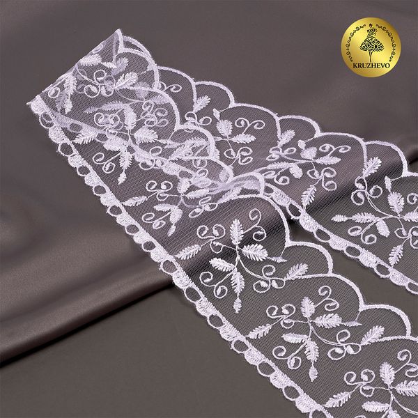 Кружево на сетке 65 мм, цв.01 белый, уп.13.7м, Kruzhevo