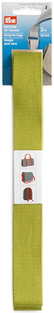 Лента-ремень для сумок, ширина 30мм, 100% хлопок, зеленого лимона, 3м в упаковке, Prym, 965190