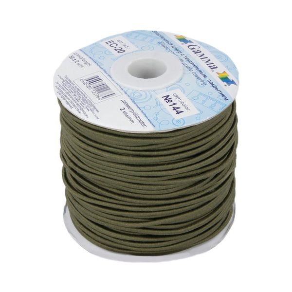 Резинка шляпная (шнур эластичный) ⌀2.0 мм / 50 метров, 144 т.хаки, Gamma EC-20