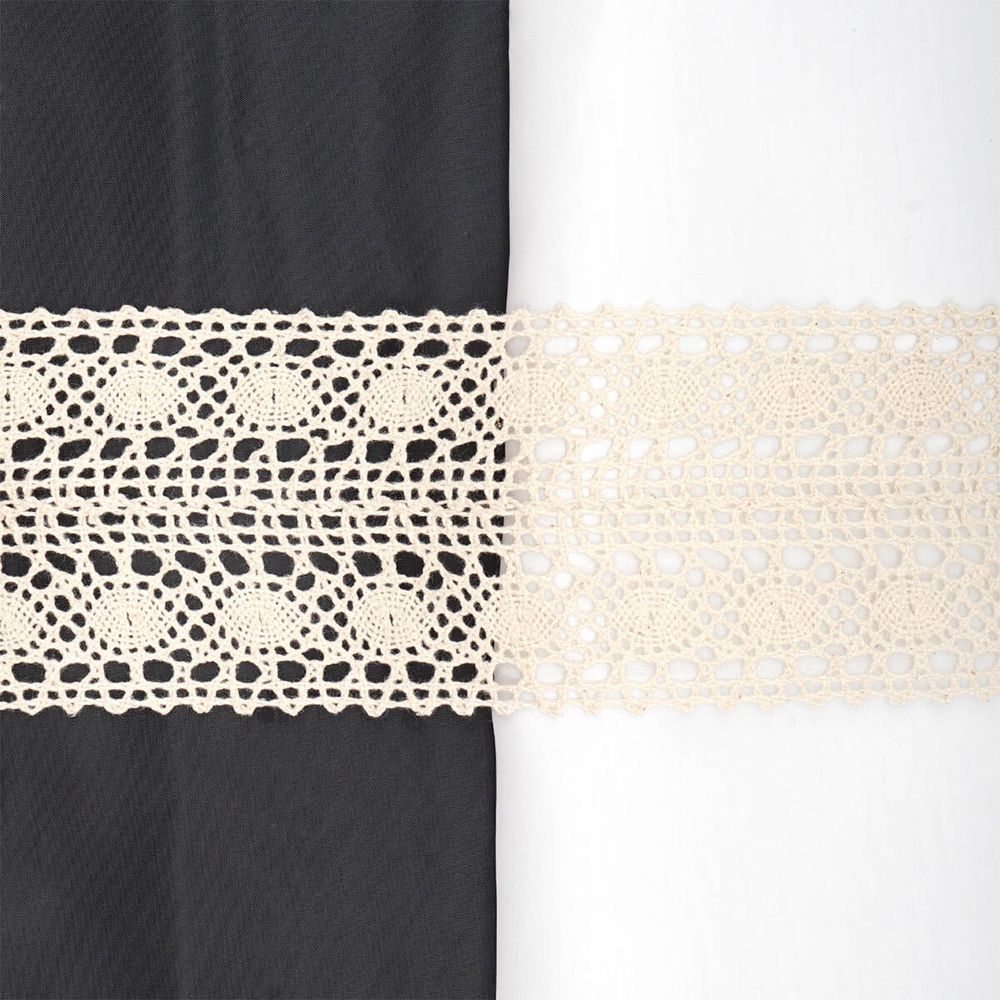 Кружево вязаное (тесьма) хлопковое 77 мм / 25 метров, двухстор. (02 бежевый)