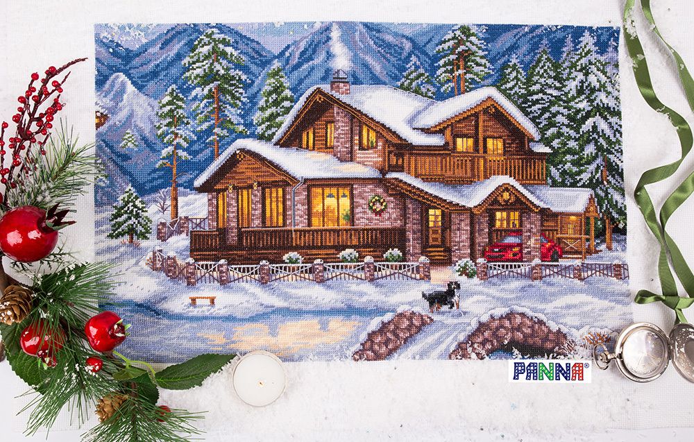 Набор для вышивания нитками Panna, Золотая серия, Горное шале, 41х28 см