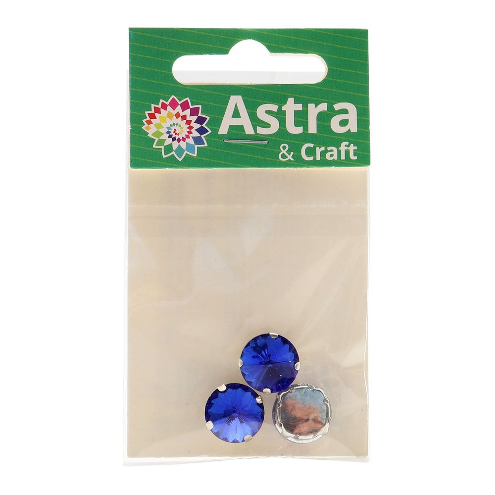Хрустальные стразы в цапах круглой формы, сапфир 12 мм, 3 шт. Astra&Craft, РЦ014НН12