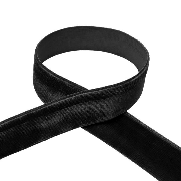 Лента бархатная (тесьма) эластичная 20.0 мм / 16.5±1 метра, 039 черный, Blitz VRE-20