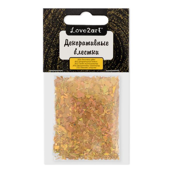 Блестки декоративные хлопья 25 г (5х5 г), 4.5 мл, 15 золото/gold, Love2art GLI-02