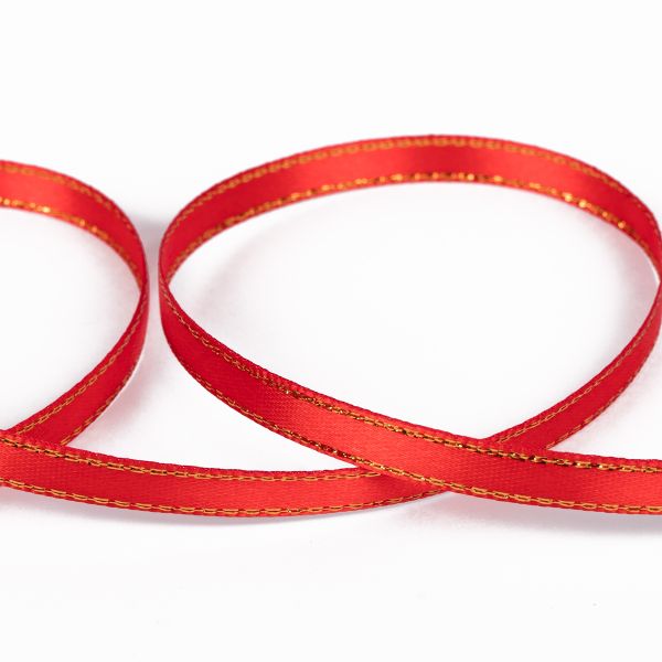 Лента атласная 2-сторонняя с метанитью 6.0 мм / 33±2 метра, №026 красный/золото, Gamma AL-6M