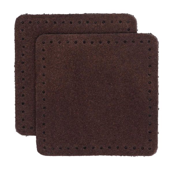 Заплатки пришивные из замши, квадрат 6см с перфорацией, 2 шт, 100% кожа, 21 темно-коричневый, 59112