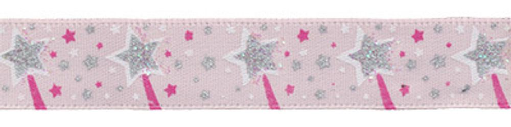 Лента атласная с рисунком 12 мм, 22.8 м, Z8/097 звездочки/розовый, Gamma ALP-123