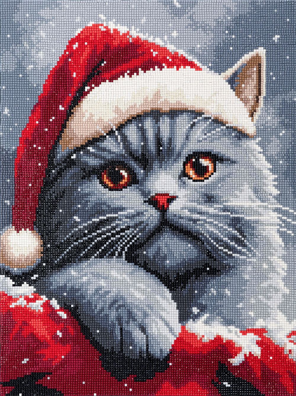 Кристальная (алмазная) мозаика Фрея ALPD-313, на подрамнике, Котик в шапке, 30х40 см