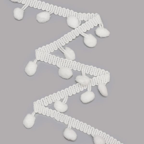 Тесьма с помпонами 1-рядная h20 мм, с помпонами 01 белый, 17 м