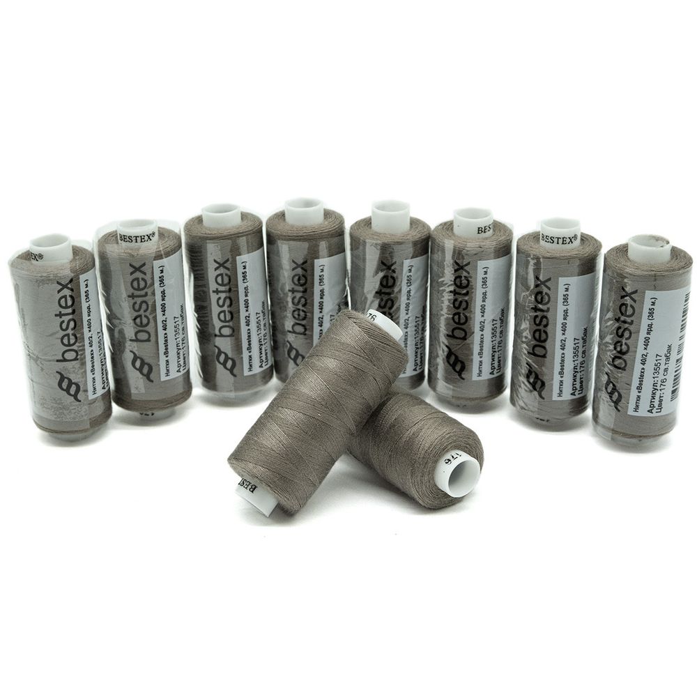 Нитки швейные бытовые Bestex 40/2, 365 м (400 ярд) / 10 кат., 176 перламутрово-серый